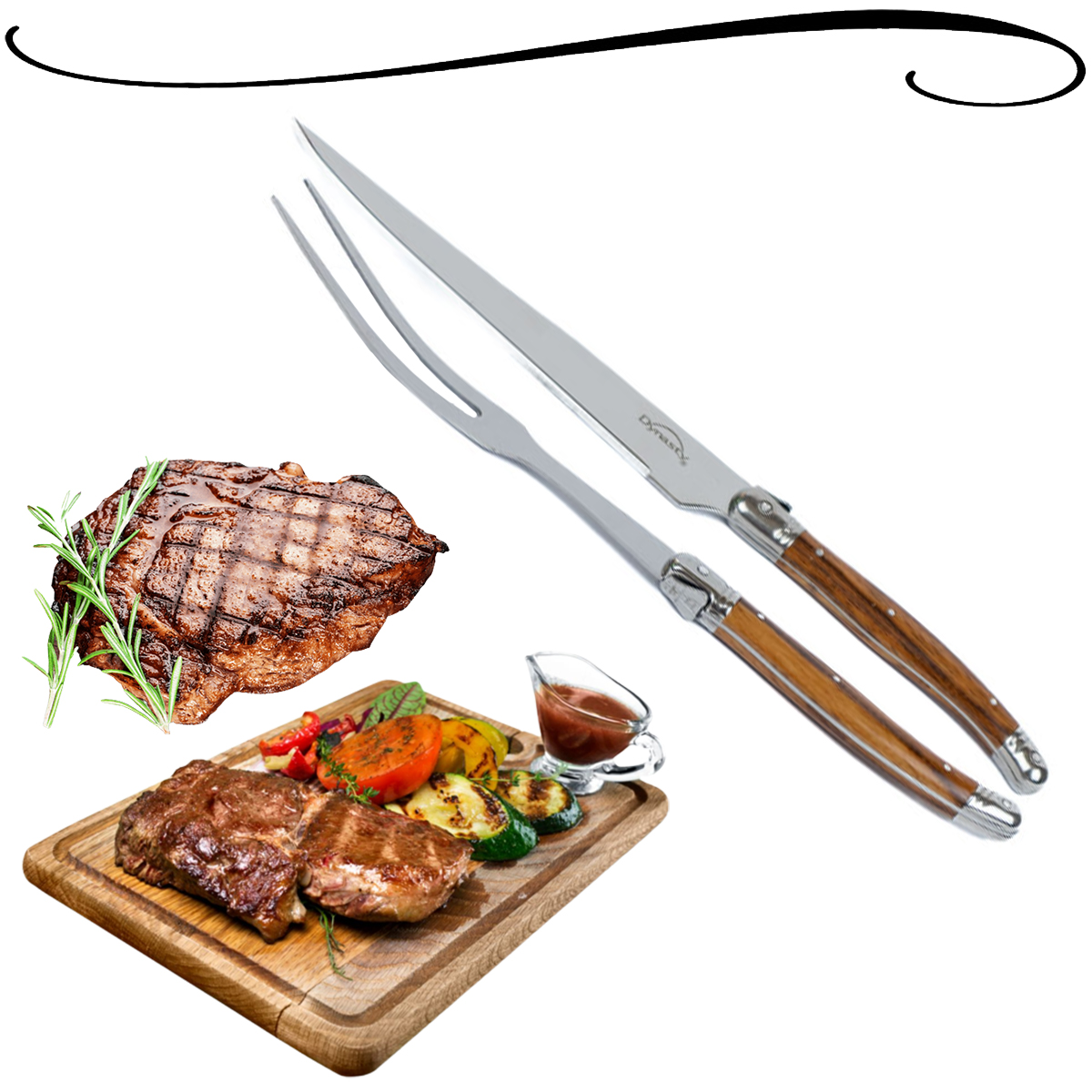 Kit Faca E Garfo Para Churrasco Em Inox Dynasty