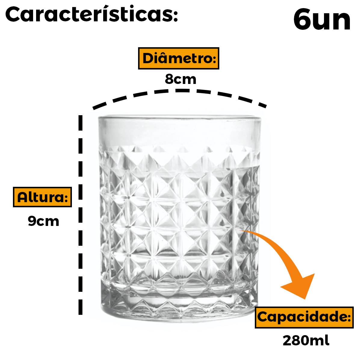 Jogo copo vidro 330ml 6 pecas haus