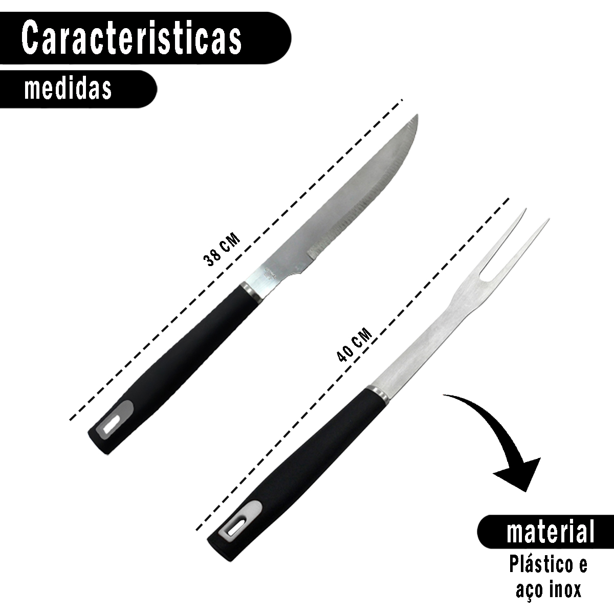 Garfo para Churrasco Plástico e Inox Naterial