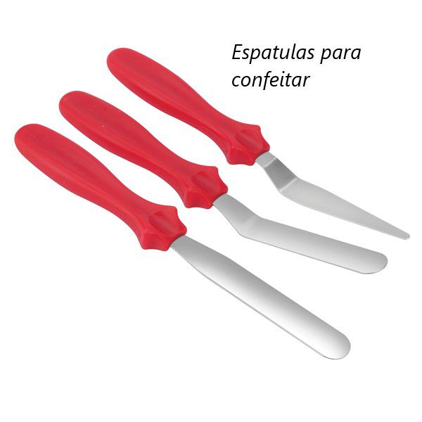 Kit 3 Completo Espatulas para confeitar bolo inox para cobertura Ganachear chantilly Decorar Artística uni UD191601