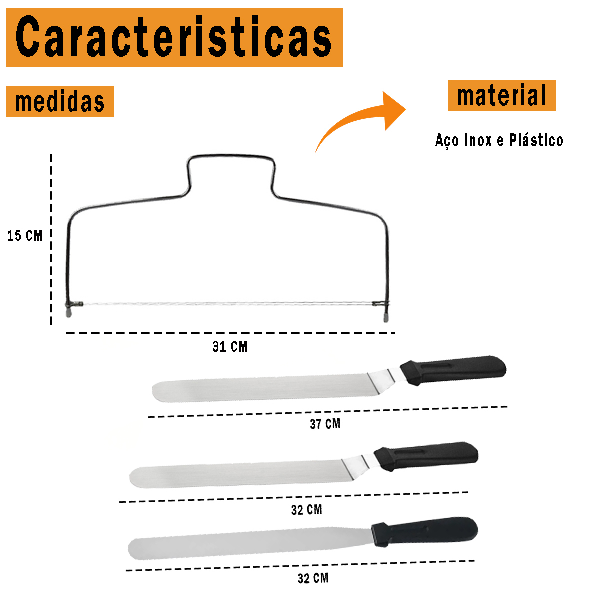 Jogo de 3 Espátulas de Confeitar Decorar Nivelador e Fatiador em Aço Inox e  Plástico - Meu Canto Shop