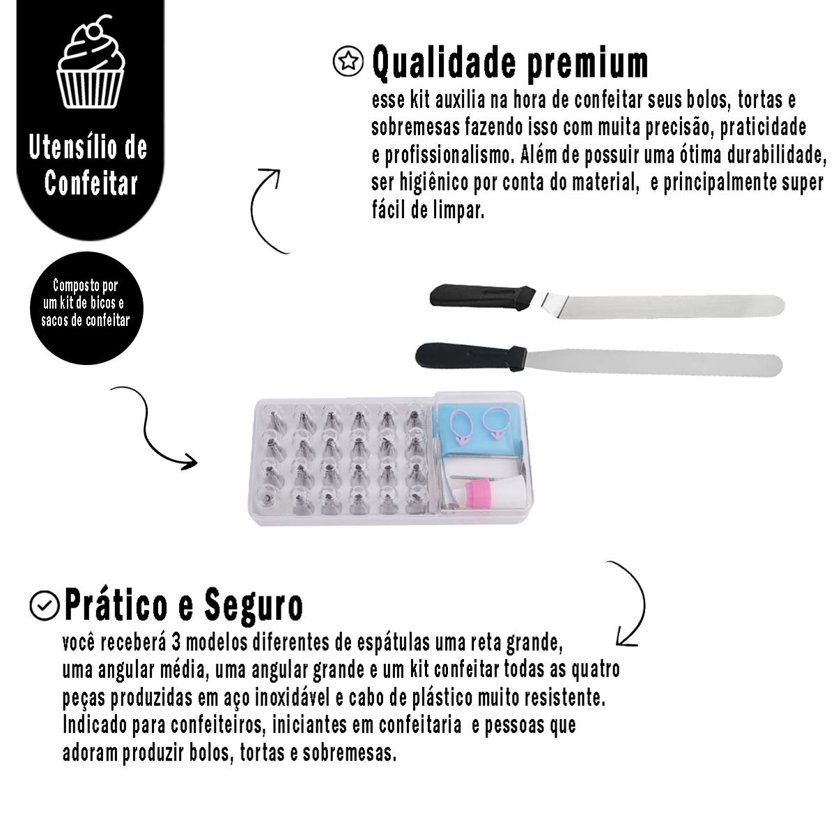 Kit Jogo De Bicos Inox E Saco Com 35 Peças Confeitar Bolo Profissional