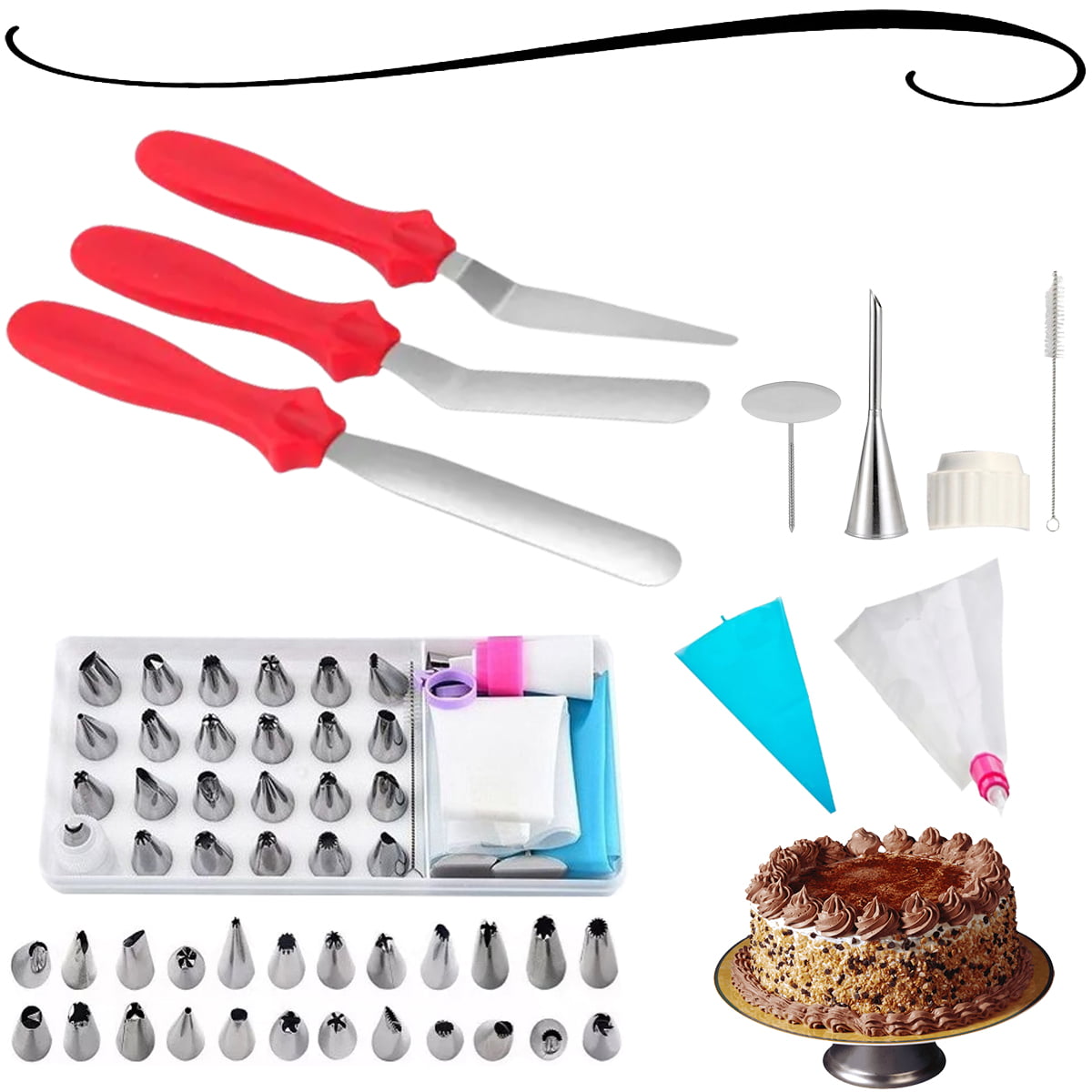 Kit Bicos Jogo 48 Peças De Inox Com Confeitar Bolo, Tortas