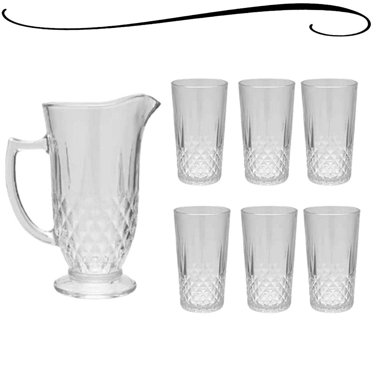 Conjunto de Jarra Com 6 Copos Chiques Para Cozinha - Jarra de Vidro Para  Suco Água Utensílios