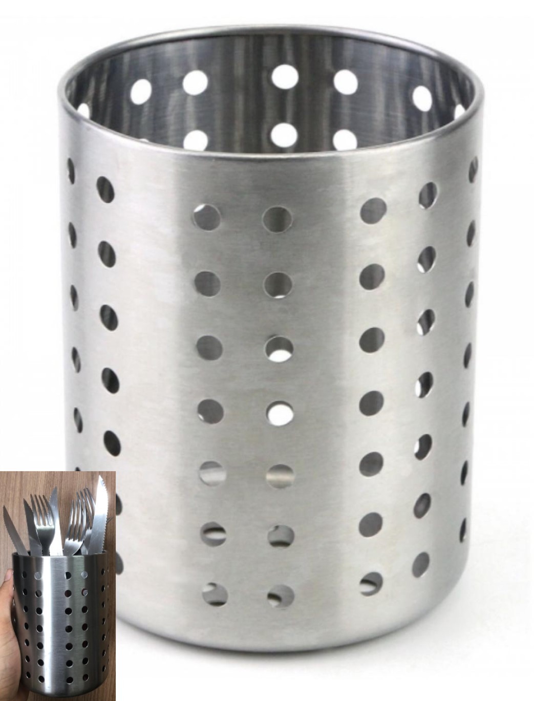 Porta utensílios talher de cozinha vazado aço inox pratico escorredor secador talher pincel organizador 10x12 cm ck4570