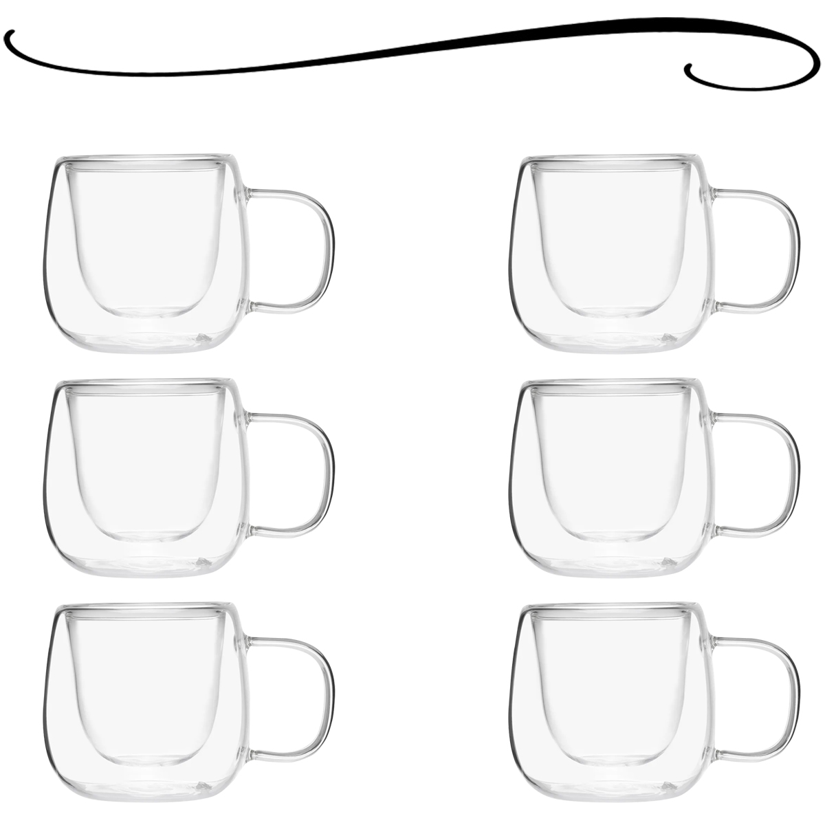 Kit de 6 Xicaras de Vidro Dupla Camada Para Café Chá Leite Achocolatado
