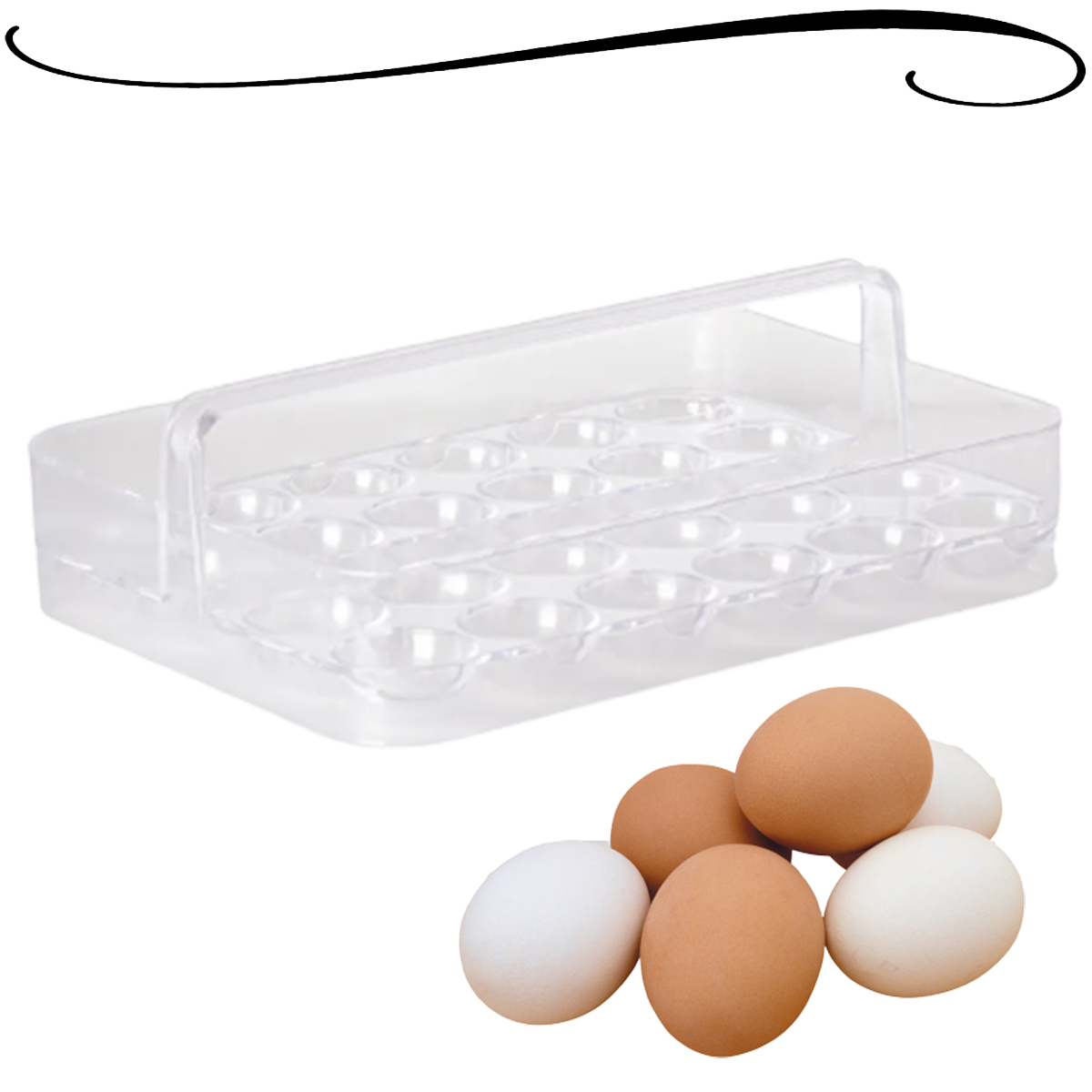 Organizador de Ovos Geladeira e Dispensa Com Tampa Cavidades Para 24 Ovos em Poliestireno Transparente
