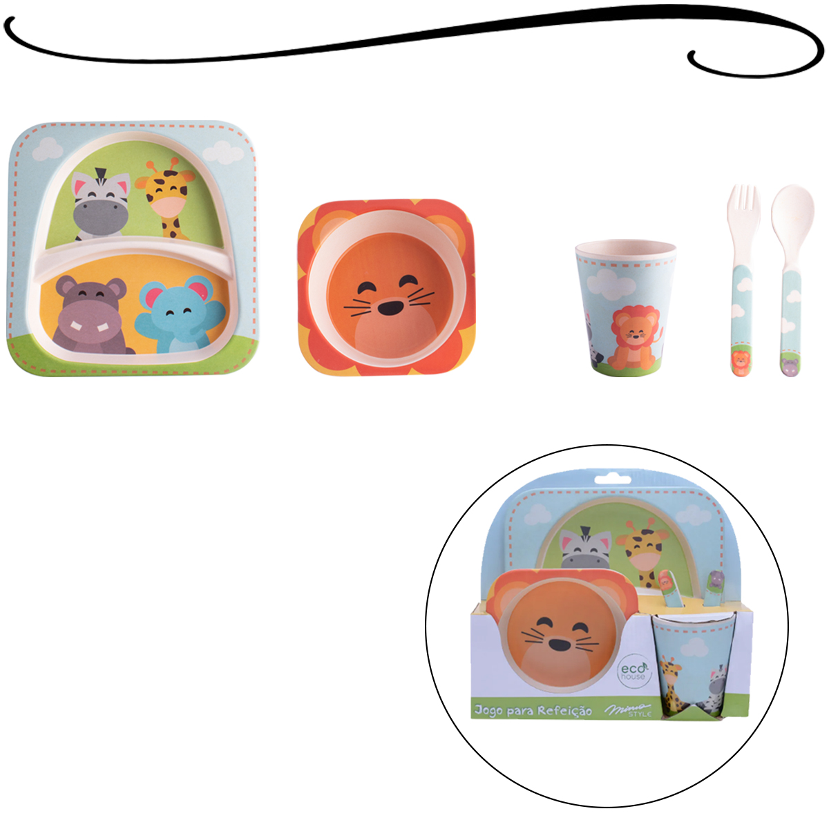 Jogo Para Refeição Infantil Safari Kit Bichinhos Mimo Style