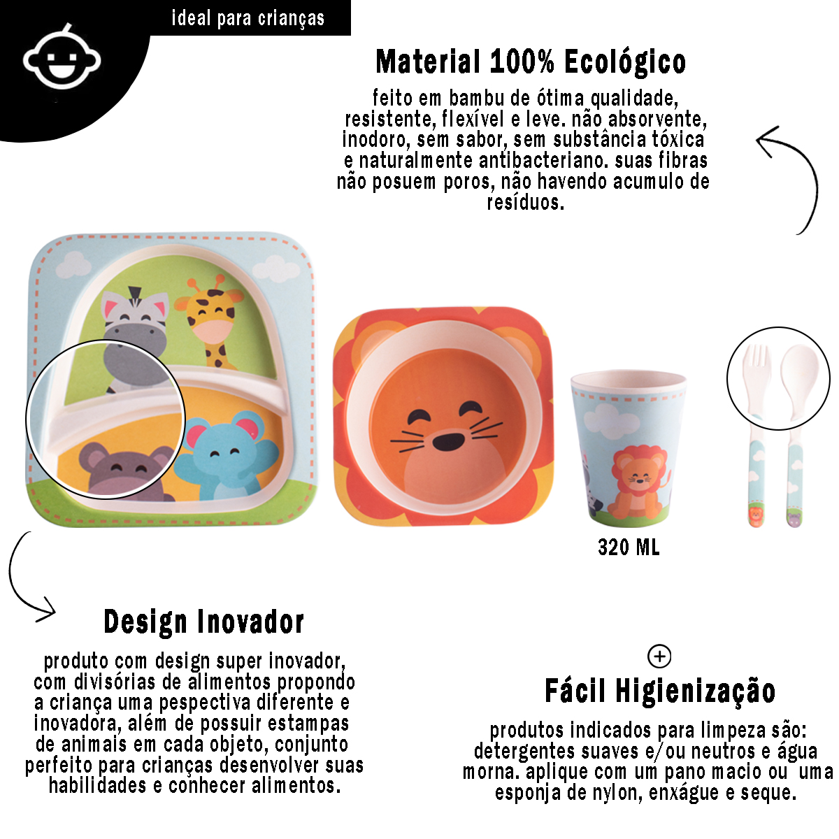 Jogo Para Refeição Infantil Safari Kit Bichinhos Mimo Style - Kit Refeição  Infantil - Magazine Luiza