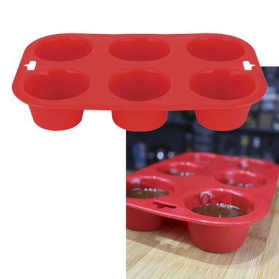 Forma de Silicone Vermelho Para 6 Cupcakes Gourmet Cozinha Profissional Multiuso Prático e Segura