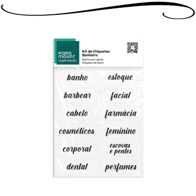 Jogo de Etiquetas Transparentes Adesivas Organizadoras De Banheiro Para Potes Armário Prateleira