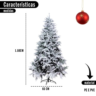 Árvore Pinheiro Média de Natal Verde Nevada Andes Base Pés Metal 935 Galhos Hastes de Plástico e PVC 150CM