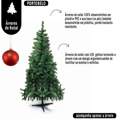 Árvore Pinheiro Média de Natal Verde Portobelo Base Pés de Plástico 100 Galhos Hastes de Plástico e PVC 90CM