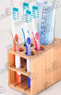 Porta Escova de Dentes e Creme Dental de Bambu Ecokitchen Organizador de Banheiro mimo7399