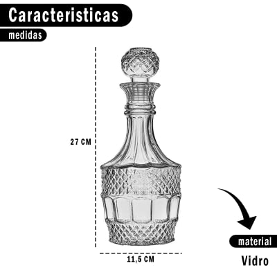 Garrafa Imperial de Licor Whisky Vinho Conhaque Suco Água de Vidro Com Vedação Decoração Presente Bar 850ML