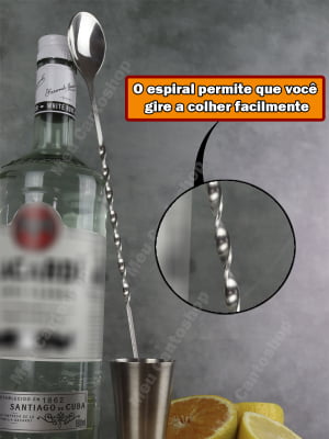 Kit 2 Peças Dosador E Colher Bailarina Barman Drinks Mexer Coquetel Aço Inox 35Cm