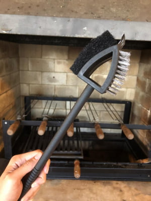 Escova para grelha limpadora de churrasqueira acessórios com cabo preto aço inox 3 em1 mimo6847