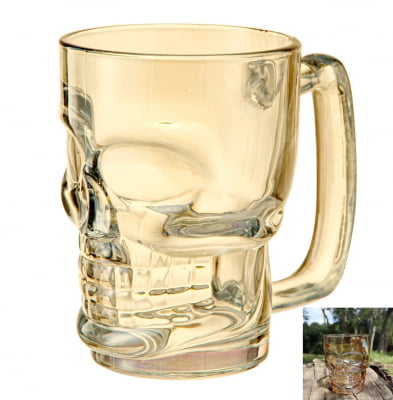 Caneca caveira ambar de vidro Chopp e cerveja 380mL copo de vidro dourada 2und full26667