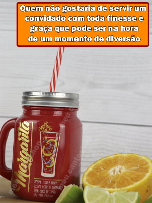 Canecas Jarra Com Canudo Tampa 2un Vermelha Receita Margarita Drink Copo Vidro 500ml 