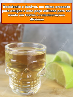 Jogo De 6 Copos Shot Caveira Dose Vidro Tequila Whisky Vodka Licor Bebidas 50mL Bar
