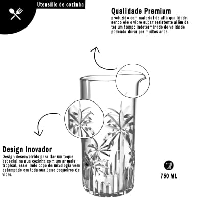 Copo Para Mixologia em Vidro Transparente L'hermitage Coqueiros Bartender Barman