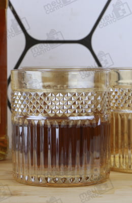 Copos De Whisky Caipirinha 6 Unidades Vidro Ambar Luxo Elegante 320mL Copo Para Uisque Bebidas Drinks Sucos