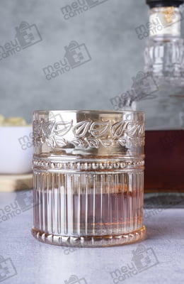 Jogo 6 Copos Baixos De Vidro Cristal Decorado L'hermitage Água Suco Refrigerante Whisky 330ml