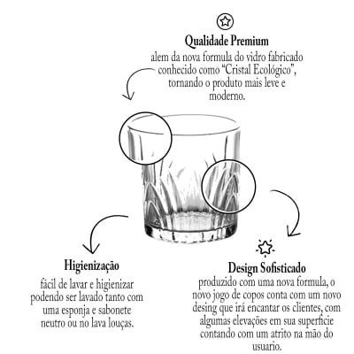 Jogo de Copos Baixos L'hermitage Costanera Vidro Cristal Ecológico 310 ml 6 unidades Drink Top Whisky 9cm