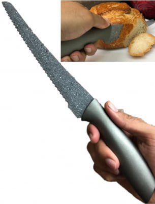 Faca de pão com serras grande cinza  faca para bolo serrilhada em aço inox com pintura antiaderente full25589