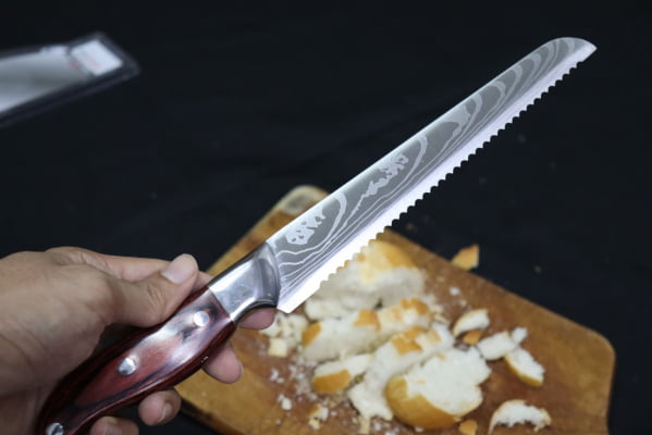Faca de pão com serras grande faca para bolo serrilhada em aço inox com madeira uni ud200113