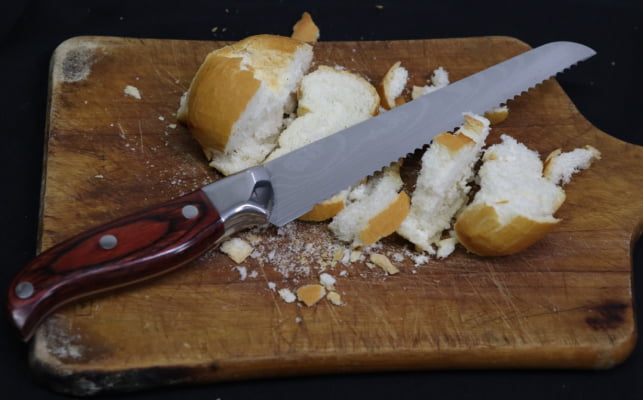 Faca de pão com serras grande faca para bolo serrilhada em aço inox com madeira uni ud200113