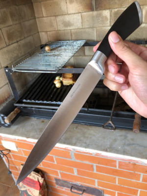 Faca para carne churrasco picanheira cozinha chef de aço inox premium preta 8pol full25580
