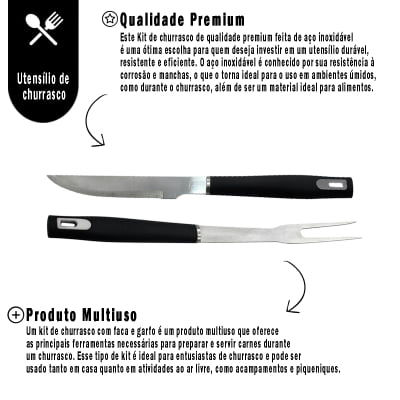 Kit Para Churrasco 2 Peças Garfo e Faca Em Aço Inoxidável Cabo em Plástico Utensílio Multiuso Para Cozinha