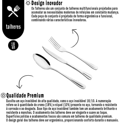 Kit De 18 Peças Talheres Garfos Facas Conjunto De Mesa Em Aço Inox Jantar Buffet Grande Faqueiro 
