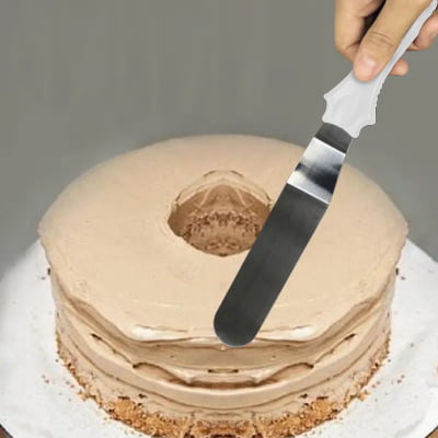 Kit Confeiteiro Profissional 4 Espátulas e Nivelador Lâmina Inox e Cabo de Plástico Utensilio para Decorar Bolos Tortas