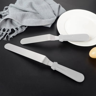 Kit Confeiteiro Profissional 4 Espátulas e Nivelador Lâmina Inox e Cabo de Plástico Utensilio para Decorar Bolos Tortas