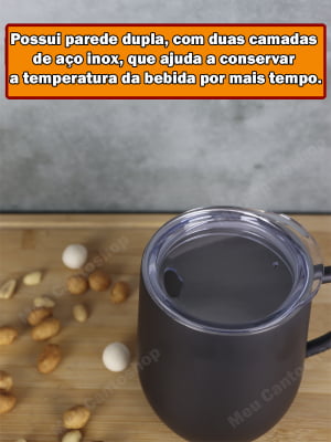 Caneca Térmica Parede Dupla Em Aço Inox Preto Com Tampa 350ml Anti Vazamento bebidas geladas chopp café agua