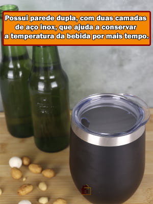 Copo Térmico Parede Dupla Em Aço Inox Preto Com Tampa 350ml  Anti Vazamento bebidas geladas chopp café agua