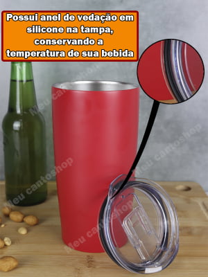 Copo Térmico Parede Dupla Em Aço Inox Vermelho Tampa 590ml a vácuo cerveja anti vazamento café gelados quentes