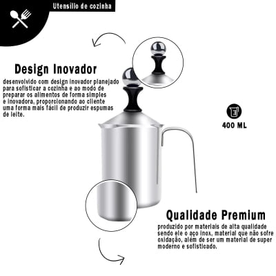 Cremeira Espumadeira Manual em Aço Inox Aerador de Leite Cappuccino Multiuso