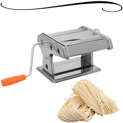 Máquina de Macarrão em Aço Inox Metal e Plástico Manual Massa Espaguete 6 Níveis de Espessura Com Grampo