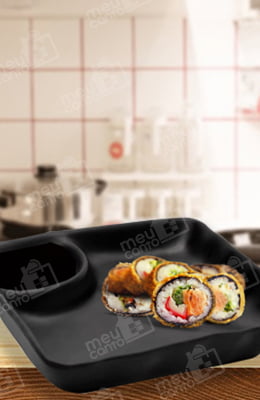 Prato Quadrado Com Porta Molho Em Melamina Ideal Para Comida Japonesa Sushi Cozinha mimo6716