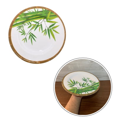 Prato Raso de Jantar Redondo em Melamina Estampa de Bambu Ideal Para Refeições Utensílio de Cozinha 28cm