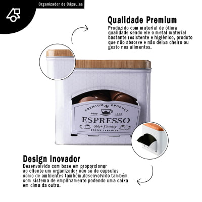 Porta Cápsulas Caixa de Café Empilhável Nespresso ou Semelhantes de Metal Expresso Branco