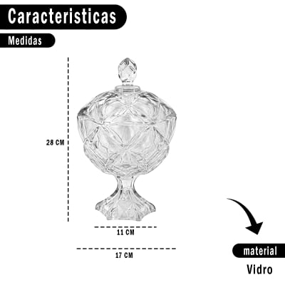 Potiche de Cristal Com Pé Balas, Biscoitos e Doces Vidro Cristal Flamenco Utensílio Decorativo 27cm