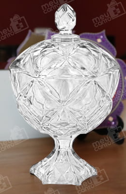 Potiche de Cristal Com Pé Balas, Biscoitos e Doces Vidro Cristal Flamenco Utensílio Decorativo 27cm
