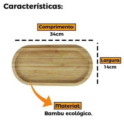 Bandeja Oval Em Bambu Ecológico Resistente Para Churrasco Petiscos E Frios De Cozinha Mimo Style 34cm 