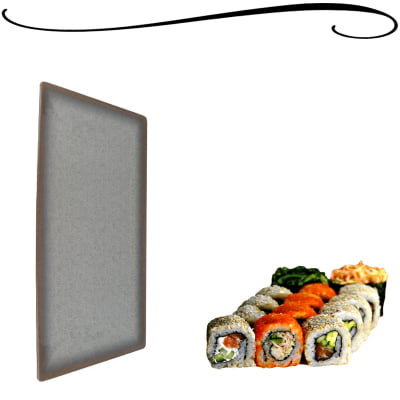 Prato Retangular de Melamina Nippo Para Alimentos Como Sushi Churrasco Saladas Multiuso Branco Marrom 46 cm