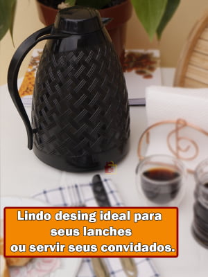 Bule De Café Garrafa Térmica Preta Com Alça E Relevo Trançado Chá quente frio Leite multifuncional 750ml