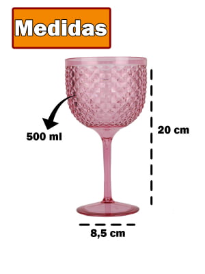 Jogo 6 Taças Para Gin Rosa Com Textura Para Sucos E Drinks Festas Tonica vinho resistente Festas 600ml